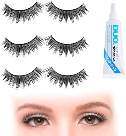 Luxury Glam Black Wispies | Luscious Fake Eyelashes Set with Duo Clear Glue | 6 X Strip Wispies for Your Ultimate Eye Makeup Look - Black False Eyelashes 3 Pairs - Nicely Curved & Itchiness-free!
