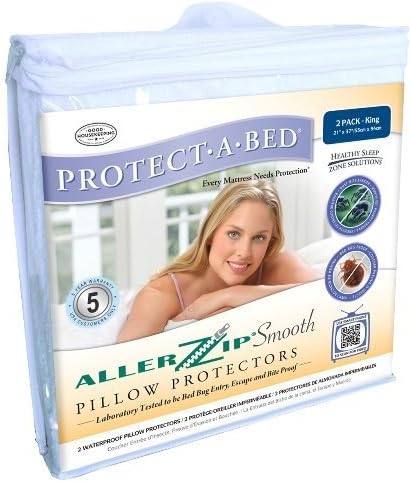 Protect-A-Bed 21 by 37-Inch AllerZip Smooth Waterproof Pillow Protector, King, 2-Pack by Protect -A-Bed