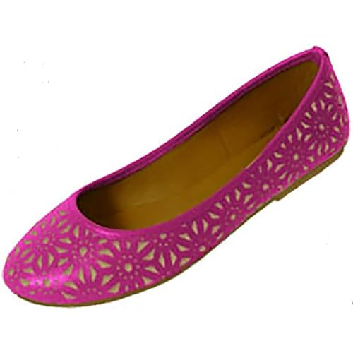 Womens Perforated Ballerina Ballet Flats Shoes W/Contrast Color Underlay