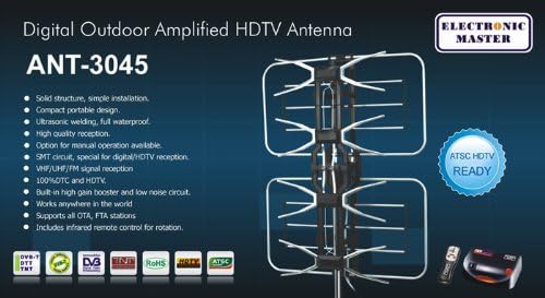 Electronic Master ANT3045 Remote Controlled Rotating Digital Outdoor Amplified HDTV Antenna