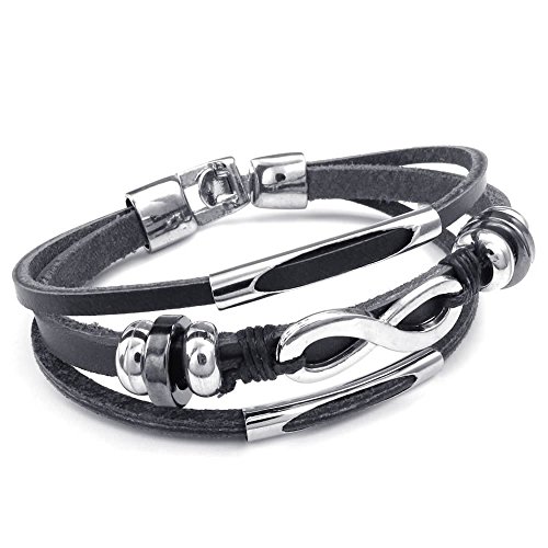 Konov mens womens leather bracelet, love infinity charm cuff bang…