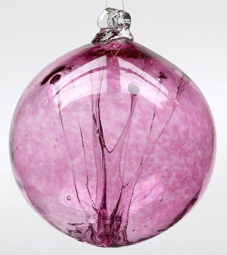 Kitras Art Glass - CRANBERRY WITCH BALL - Old English - Hand Blown Glass Hanging Ornament-OR-WITC-06-CN