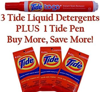 Tide to Go Pen Instant Stain Remover Liquid 1 Count, Plus Tide Liquid Laundry Detergent Travel Size 1.8 Oz. Each, 3 Count PLUS STRONG LIVING TRAVEL TOOTHBRUSH!