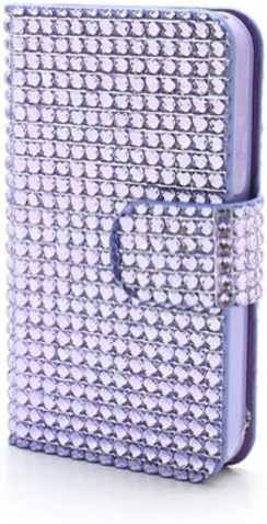 Bling Gel Crystal Leather iPhone 4 4S Purple Clutch Purse Wallet Handbag Case Cover
