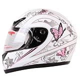 MATTE WHITE PINK BUTTERFLY FULL FACE MOTORCYCLE HELMET DOT (Small)