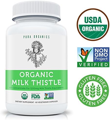 USDA Certified Organic Milk Thistle - Super-Concentrated 4:1 Extract for 1,200mg of Milk Thistle Herb Power - Silymarin Extract - Supports Liver Health, Cleanse &amp; Detox - 60 Vegetarian Capsules