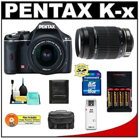 Pentax K-x Digital SLR Camera (Black) with 18-55mm DA L Zoom & 55-300mm DA L Lens + 16GB SDHC Card + AA Batteries & Charger + Case + Accessory Kit