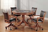 5pc Game Dining Table and Chairs Set in Medium Brown Oak Finish
