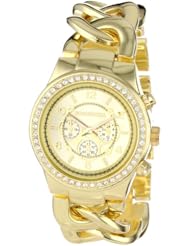 Bombshell Womens BS0716GO  Rhinestone Case Chain Link Gold  Woven Bracelet Watch