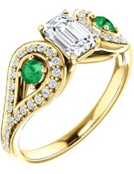 10K Yellow Gold Emerald Cut Diamond and Emerald Ring -- LIFETIME WARRANTY