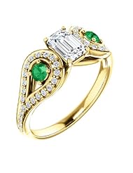 14K Yellow Gold Emerald Cut Diamond and Emerald Ring -- LIFETIME WARRANTY