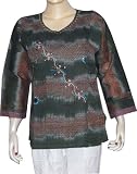 Cotton Shirts Womens Long Sleeve Top Blouse Block Print Hand Embroidery Size XL (tsht059)
