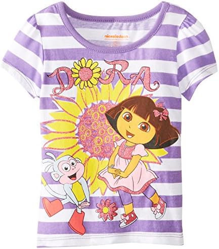 Nickelodeon Little Girls' Dora Stripe Flower Short Sleeve Tee, Purple, 2T