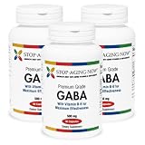 GABA WITH VITAMIN B6 - 500 mg. (3 Pack) Premium Grade | 90 Capsules. Made in the USA.