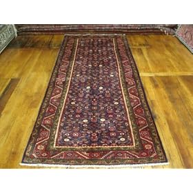3'10 x 9'11 Navy Blue Persian Hand Knotted Wool Hossainabad Runner Rug
