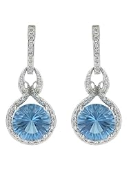 14K White Gold 5.85ct Jewel of Love Diamond & Rd Blue Topaz Dangle Earrings