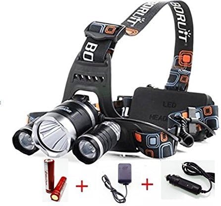 McMin BORUIT 3 X CREE XM-L T6 LED Light 5000LM LED Headlamp Bicycle Headlight +2pcs 18650 rechargeable battery+1 pc Car Charger+AC Charger by McMin
