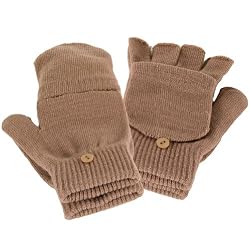 Winter Knit Flip Mitten Fingerless Gloves Glomitt Beige