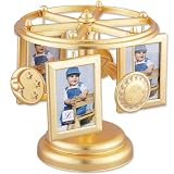 Lawrence Frames Wind Up Musical Carousel Picture Frame, Gold Sun, Moon, and Stars Design, Holds 6 2 by 3-Inch Photos