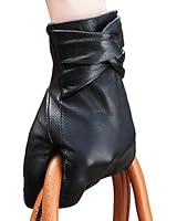 Traditional Womens Winter Texting Touchscreen Driving Leather Gloves Wool / Fleece Lining with Crossing Bow