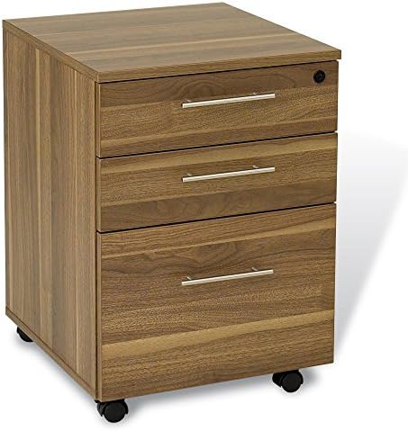 Unique Furniture 3 Drawer Mobile File Cabinet Pedestal, Walnut