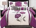7 Piece Luxurious Purple Comforter Set for King Size Bed includes Quilted Comforter Bedskirt Pillows Shams Tokyo Collection