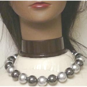 Large Ivory and Dark Color Pearl Choker Necklace Matching Earrings on Clips for Women and Teens