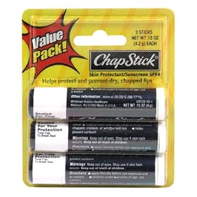 ChapStick Lip Balm, 3 - .15-Ounce (4.2 g) sticks (Pack of 4)
