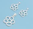 Earrings and Pendant Set - Flowers - Sterling Silver