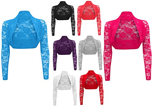 Ladies Long Sleeve Lace Cropped Bolero Shrug Cardgian Top One Size