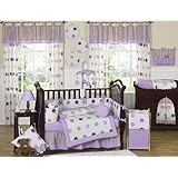 Contemporary Purple and Brown Modern Polka Dot Baby Girl Bedding 9pc Crib Set