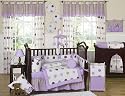 Purple and Brown Modern Polka Dot Baby Bedding - 9 pc Crib Set