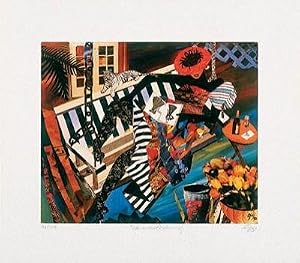 Woman on Porch Swing by Gigi Boldon. CANVAS with 3/4 inch bars. 9.43 inches width by 7.88 inches height. Highest Quality Art Poster Print