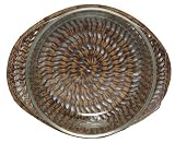 Glass Small Round Casserole Dish With Woven Palm Leaf Basket 8.75"L x 3"H