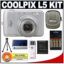 Nikon Coolpix L5 7.2 Megapixel Digital Camera with 5x Optical Zoom + High Speed USB Card Reader + Spare AA Batteries with Charger + Digital Camera Case (Camera Refurbished by Nikon U.S.A.)