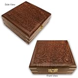 IMAGE OF Hand-Carving Square Wooden Jewelry Box With Brass Pieces, Velvet Lined Inside (Free Shipping) Wbox0233
