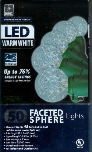 LED Warm White Professional Series Set of 50 Christmas Faceted Sphere Bulb Light