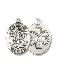 Sterling Silver St. Michael/EMT Pendant Stainless Silver Heavy Curb Chain
