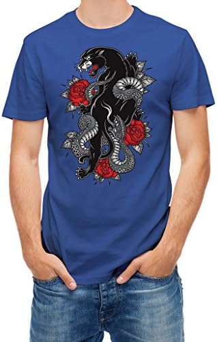 Tshirt Panther snake roses tattoo style Blue Royal XXL