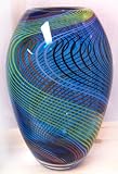 Murano Art Glass Vase Blue with Stripes and Lines A57 with Certificate