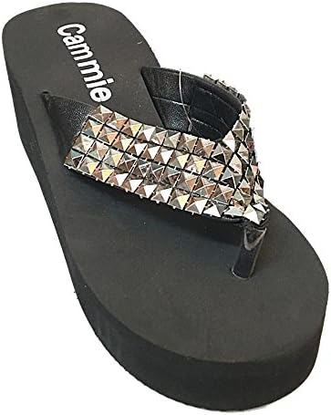 Cammie Women's 2.5 Inch Wedge Thong Sandal With Studded Straps (10)