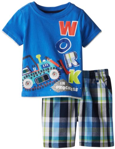 Kids Headquarters Boys 2-7 Crew Neck Tee with Plaided Shorts Work Toddler