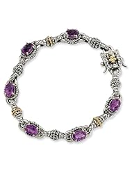 Sterling Silver w/14k Gold 4.57Amethyst 7.25in Bracelet