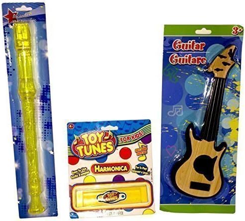 Musictown Musical Instrument Playset 3 Item Bundle: Harmonica, Recorder, and Guitar