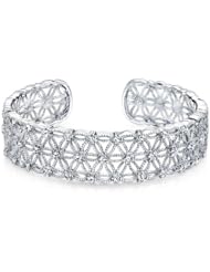Posh Brand- A Charming Sterling Silver Filigree Design with Beautiful White Topaz Hinged Cuff Bracelet