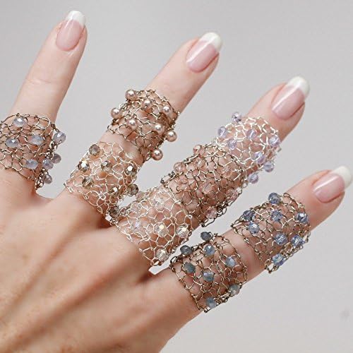 Crystal Peridot Green Delicate Wire Mesh Wide Steel Titanium Cocktail Ring