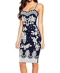 Sexy Polyester/Spandex Summer Sleeveless Spaghetti Strap Floral Print Bandage Dress/Club Dress/Party Dress/Midi Dress 