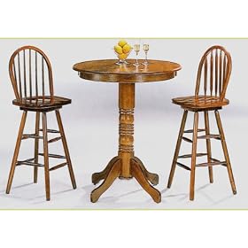 Click here to buy 3pc Oak Finish Pub Bistro Bar Table Swivel Stool Set by Coaster.