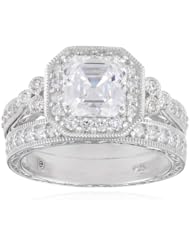 Sterling Silver Swarovski Zirconia Asher Antique Wedding Ring Set