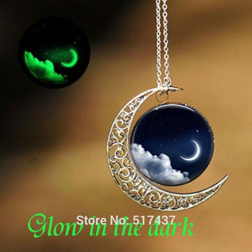 Pretty Lee Glowing Necklace Pendant Moon Glass Necklace Glass Cabochon Dome Jewelry Glow In The Dark Necklace